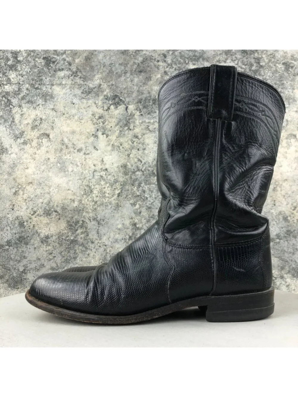 Justin Men's Size 8B Black Leather Vintage Iguana Western Cowboy Boots USA FAIR